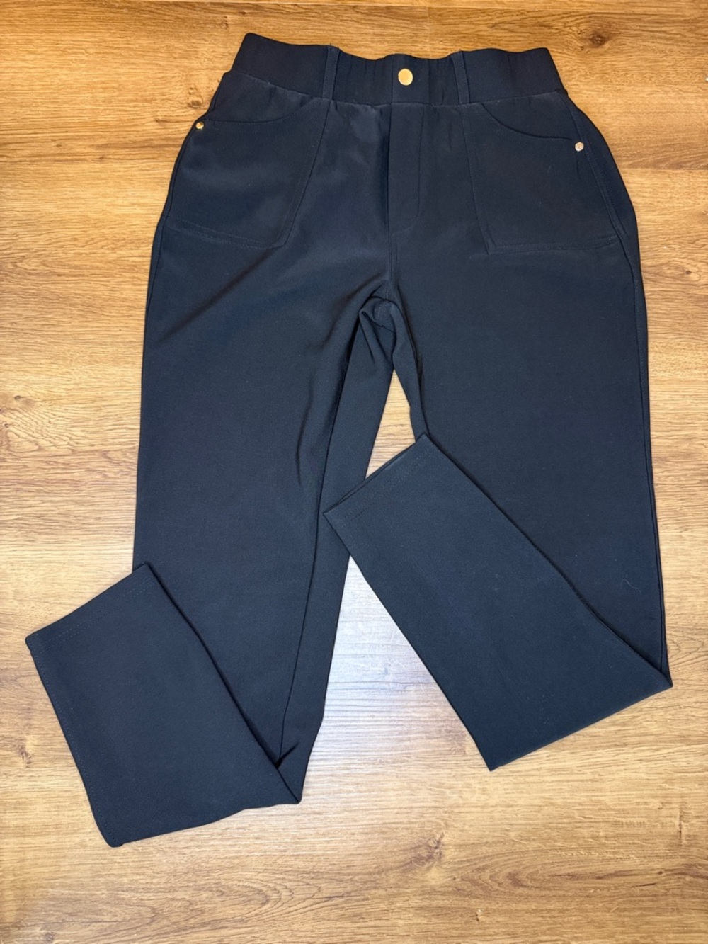 Indero Scuba Dress Pants Pull On Black Career Business Casual Work Goth L/XL